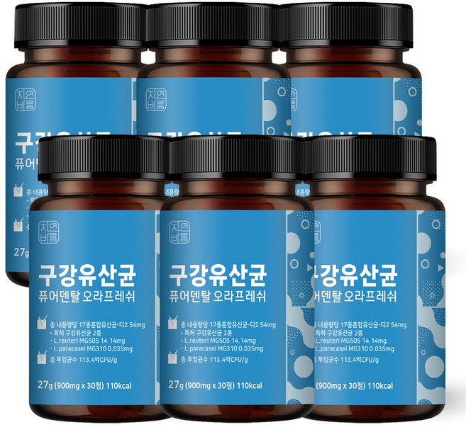 자연바름 구강유산균 구강 유래 특허 유산균 퓨어덴탈 오라프레쉬, 6개, 30정