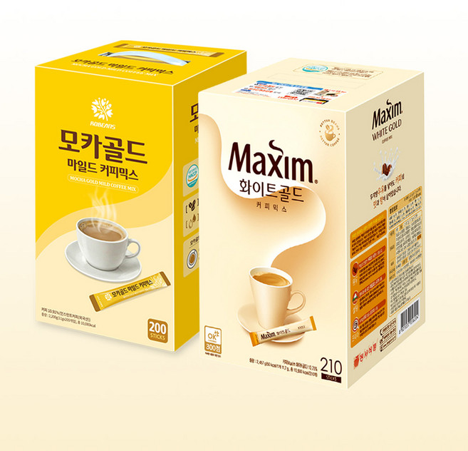 맥심 화이트 골드 210T + 로빈스 모카골드 마일드 200T / 커피믹스, 11.5g