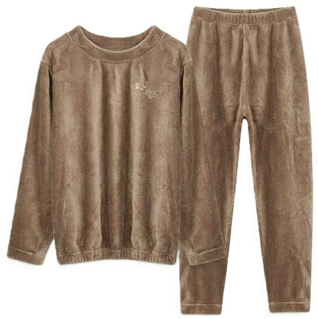 따뜻한 극세사 홈웨어 수면잠옷 원피스 소프트 피치기모 파자마 셋트