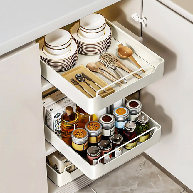 MSL 무타공 주방 싱크대 하부장 수납 슬라이딩 선반, 1개