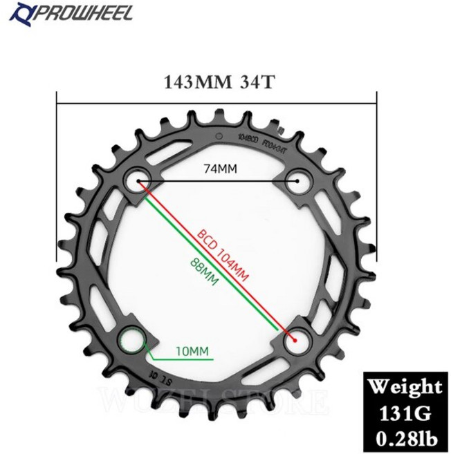 PROWHEEL 104BCD 라운드 좁은 와이드 체인 링 스틸 산악 자전거 체인 휠 32T 34T 36T 38T 40T 치아 플레이트 MTB 자전거 부품, FD04 Steel 34T, 1개