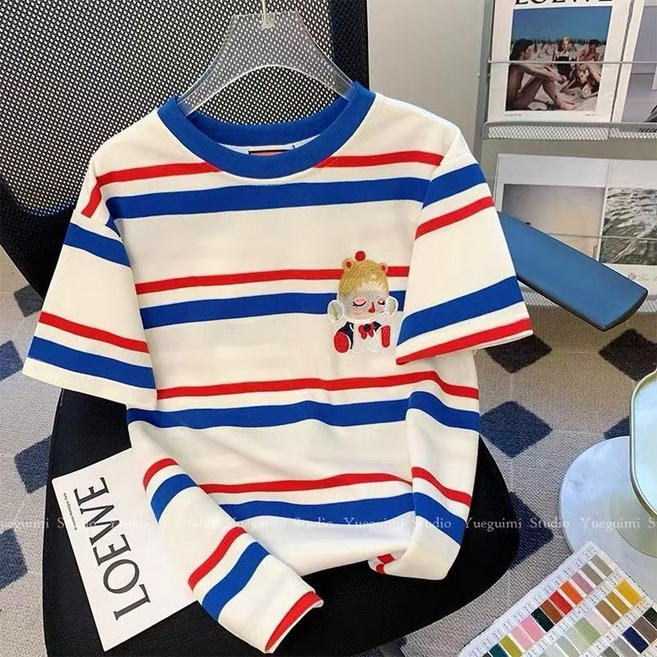 JoYouth 유명 디자이너 스타일 뉴 스트라이프 루즈핏 반팔 티셔츠