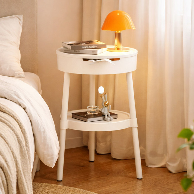 살림픽 사이드 테이블 협탁 거실 소파 침대 옆 크림 인테리어 테이블, 화이트
