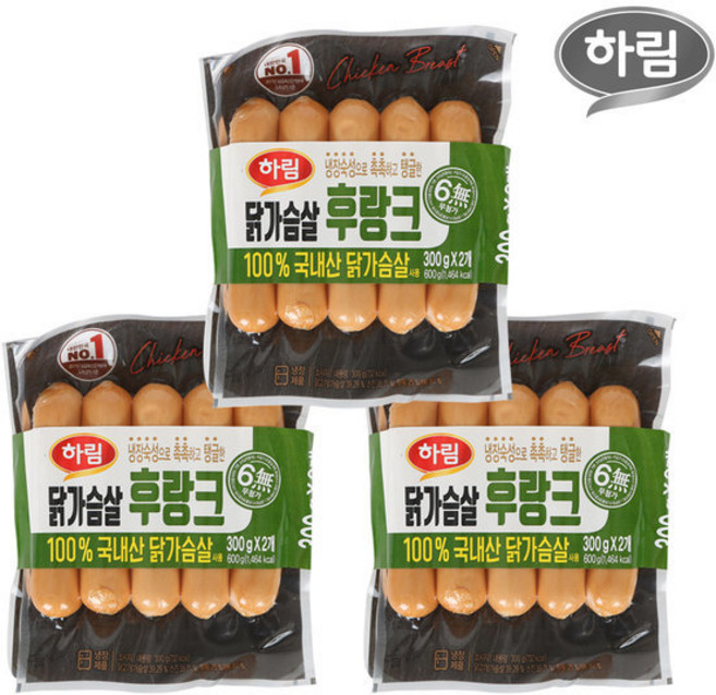 하림 닭가슴살 후랑크 600g 3개, 3세트