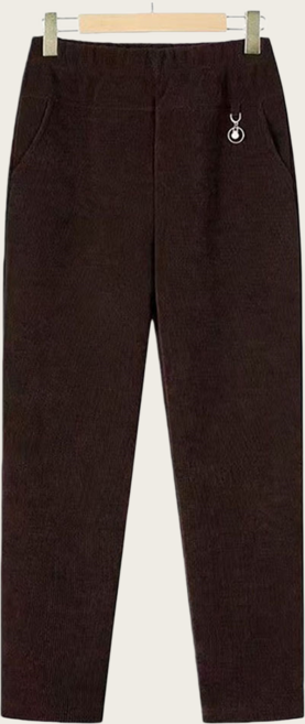 ROYALBELLE 여성 코듀로이 밴딩 하이웨스트 안감 포함 루즈핏 롱 바지 V0110948