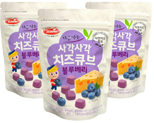 베베스트 처음먹는 사각사각 치즈큐브, 블루베리, 3개, 16g
