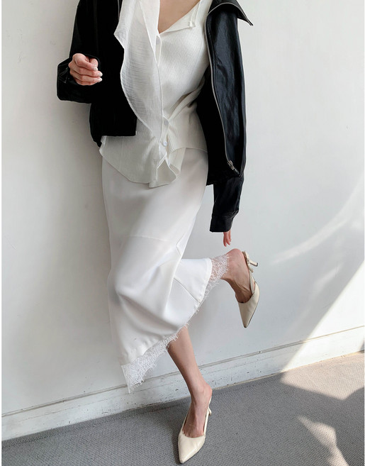 [마켓제이MARKETJ] 레이스 레이어드 새틴스커트(2col)