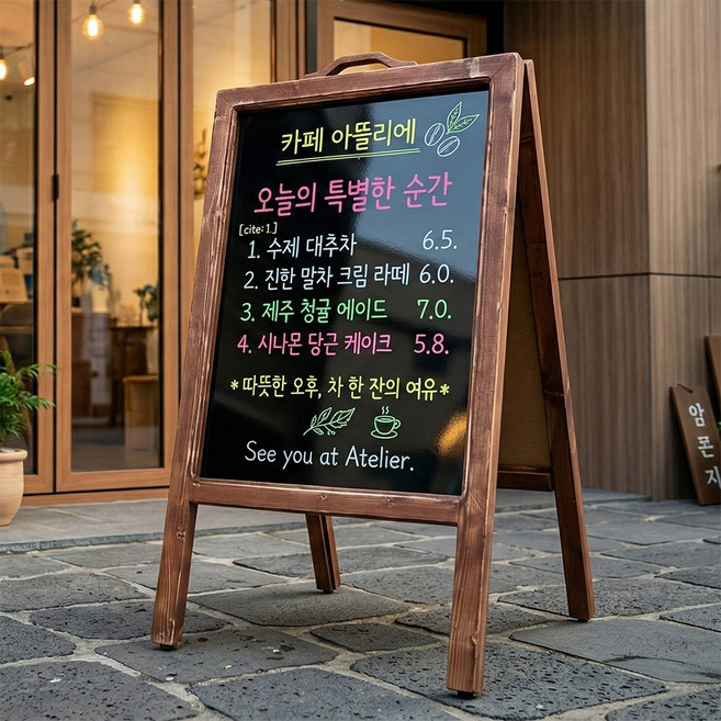 껀스no802 마카포함 원목통프레임 빈티지월넛 보드마카용 블랙보드입간판, 소나무
