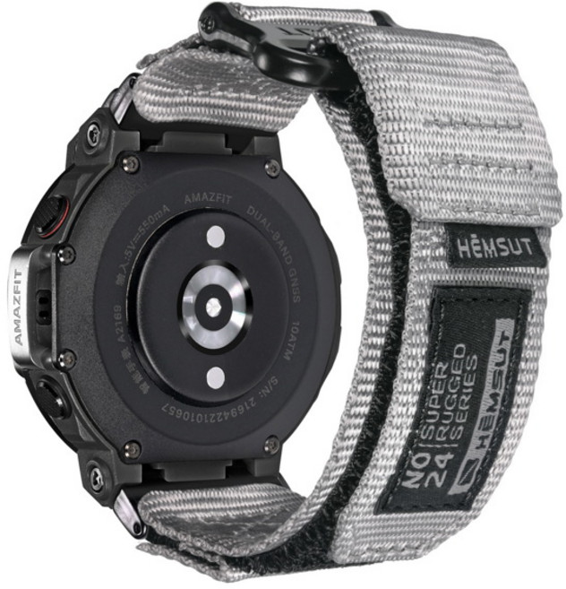 호환 Amazfit T-rex2 3 시계 밴드 나일론과 호환되는 Hemsut 스트랩 남성용 스포츠 밀리터리 스타일, [00] HTR121GRY, [02] For Trex 2, [00] M(165-185mm)