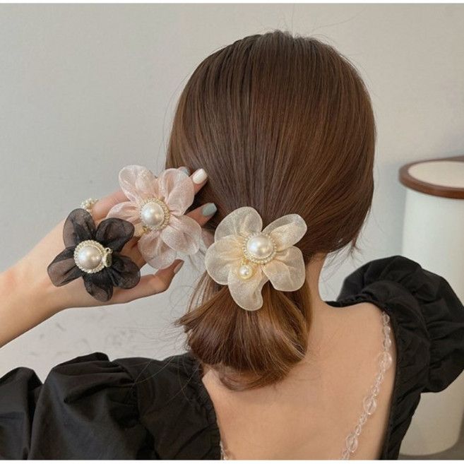 1+1 꽃모양 진주 머리끈 4가지색상
