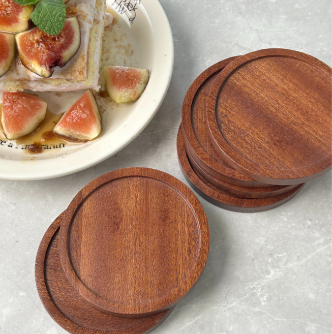 리마네 우드 티 코스터 나무 컵받침 고급형 트레이, 4개, 다크우드