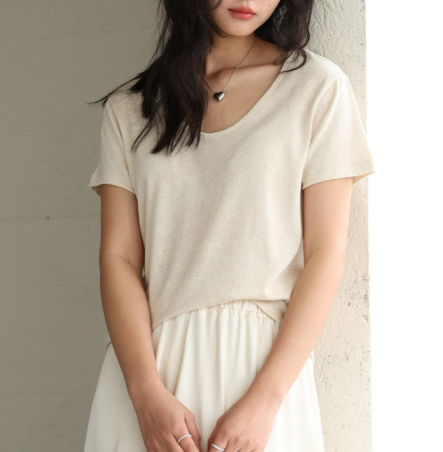 언에스온 린넨 텐셀 U넥 티셔츠