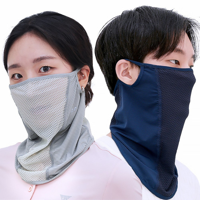 Zet7 1+1 스포츠 쿨 골프마스크 얼굴 햇빛가리개 마스크, 네이비+그레이, 1세트