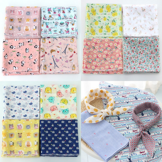 [6+1]아사면 손수건/쁘띠스카프 시리즈_여성스카프 남성손수건 아동스카프 유아가제손수건(6개 구매시 1개 랜덤증정)