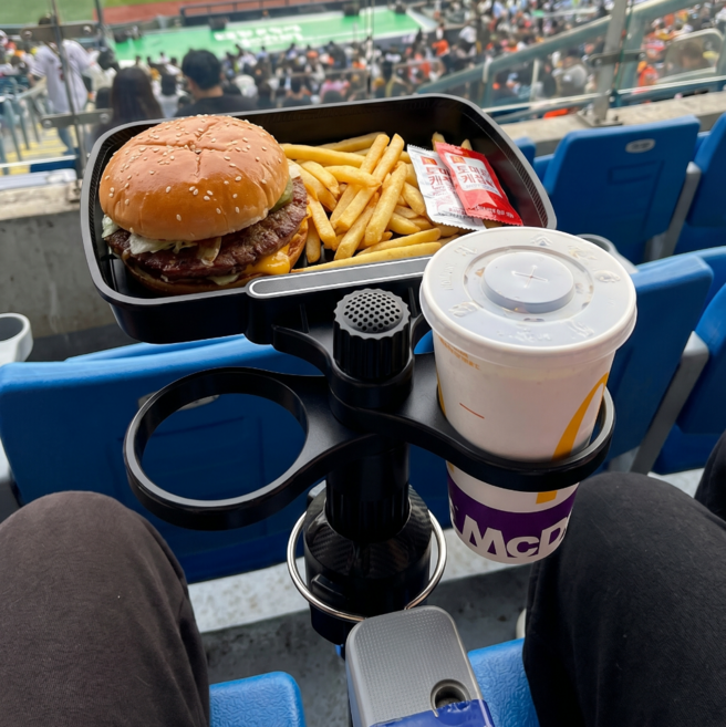 잼퍼니 야구장/차량용 360도 회전 컵홀더 간이테이블 휴대용 트레이, 블랙, 1개