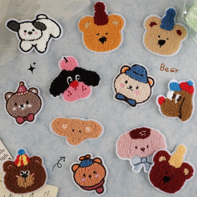 열접착식 동물와첸 12종1세트 자수 패치 와펜 패치 스티커, 1개, 혼합