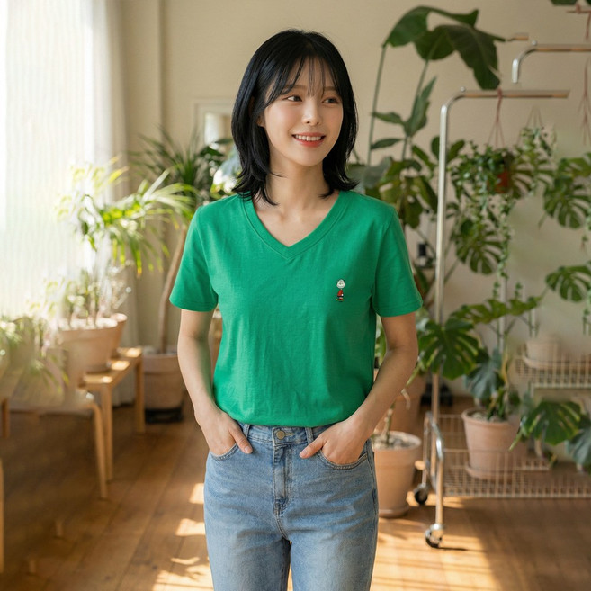 엠제이스타 스누피 브이넥 반팔티 피너츠 여성 V넥 반팔 티셔츠 8color