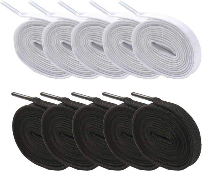 제이로이 심플 베이직 신발끈 (폭 8mm 길이 140cm) 블랙 5쌍 + 화이트 5쌍 10쌍 세트 운동화 구두 등산화