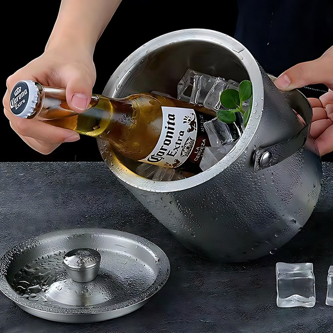 304 보온보냉 2중 스텐 아이스 버킷 칠러 얼음통, 2000ml, 1개