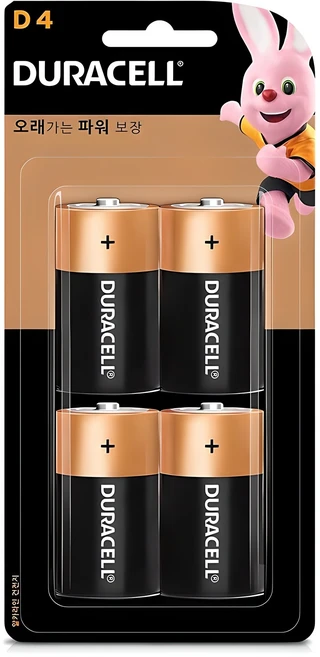 듀라셀 알카라인 D형 건전지, 4개입, 1개 - 쿠팡