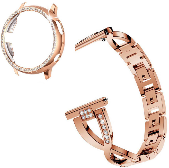 스페이스쉴드 갤럭시워치 액티브2 40mm 44mm 호환 샤인 큐빅 메탈 밴드 + 샤인 큐빅 범퍼 케이스 패키지 2종 세트 5color, 로즈골드, 1개