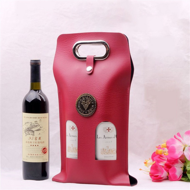 모던한 휴대용 와인케이스 선물 캠핑 여행용 와인 선물 포장 박스 가죽 와인백, 빨간색, 2본입, 1개