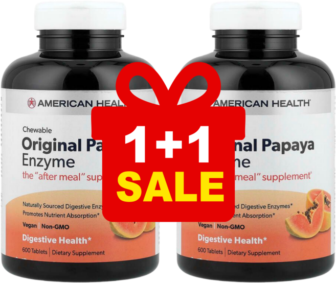 아메리칸헬스 오리지널 츄어블 파파야 엔자임 600정, 2개, 기본