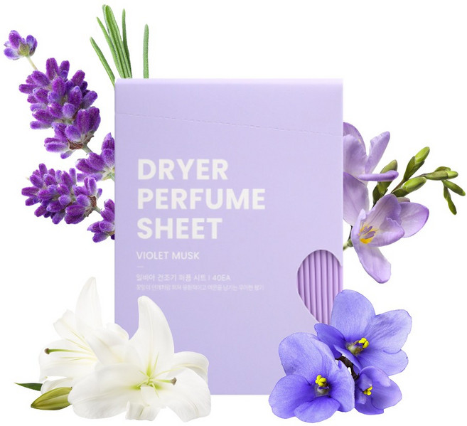 일비아 건조기 퍼퓸 시트 섬유유연제 바이올렛 머스크 본품, 40개입, 1개