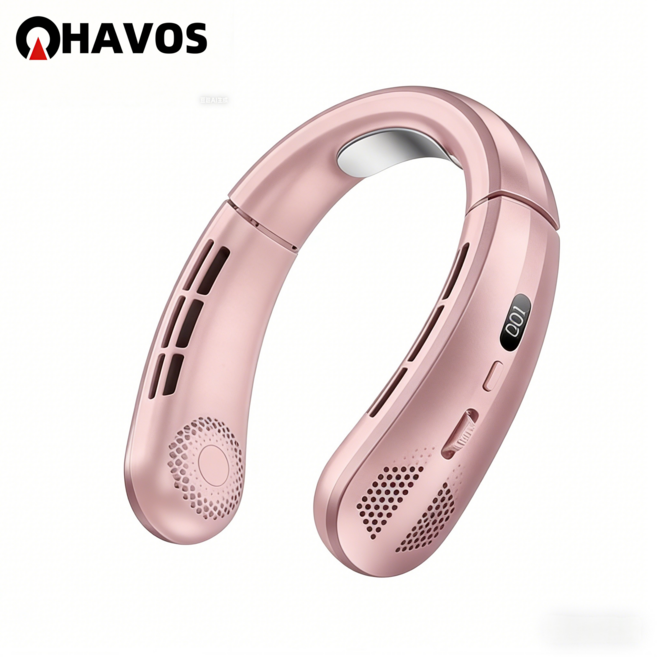 Havos 휴대용목걸이선풍기로 시원한 여름 강력냉각 무소음 휴대용 선풍기, 분홍색, GBFS02