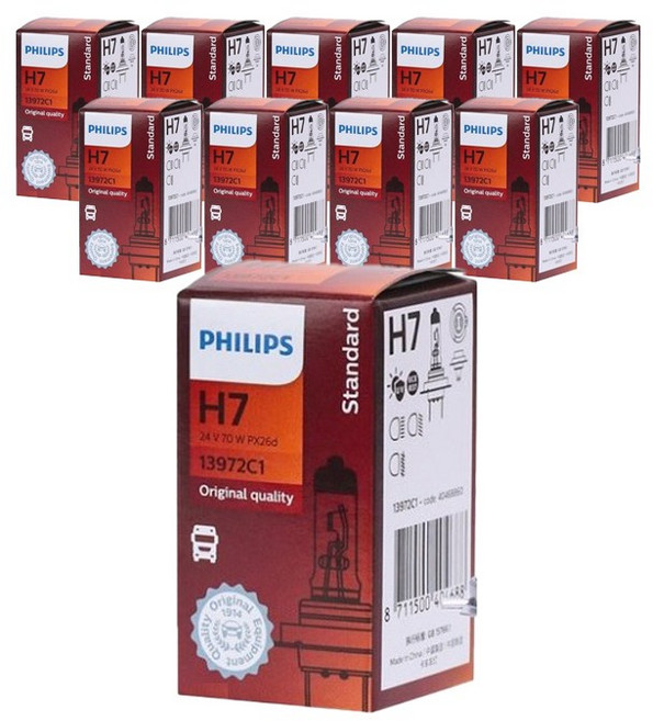 대성부품/필립스 24V H7/라이트/안개등/전조등/전구/큐/화물차/대형트럭/노브스/프리마/엑시언트/뉴파워텍/메가/파비스/70W/포그램프/벤츠/스카니아/볼보/만/이베코/10개/세트, 필립스 24V H7(70W) 10개, 10개