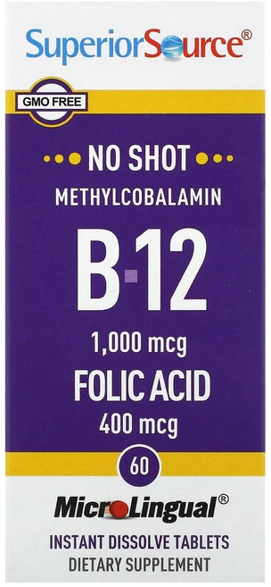 Superior Source 메틸코발라민 B-12 엽산 용해되는 60정 Source (슈페리어 소스), 1개 - 쿠팡