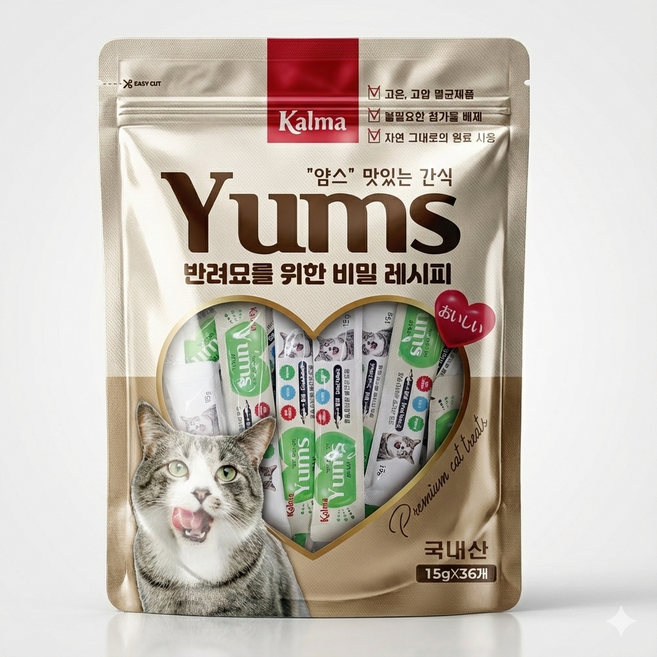 칼마 국내산 고양이 대용량 가성비 짜먹는 간식 얌스 황태 15g x 36개 / 108개