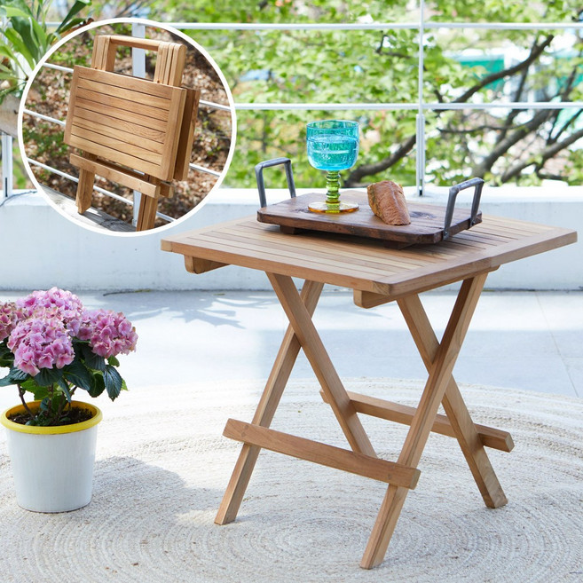 [리비니아] 야외 캠핑 가구 티크 이젤 원목 접이식 600 테이블, 내츄럴