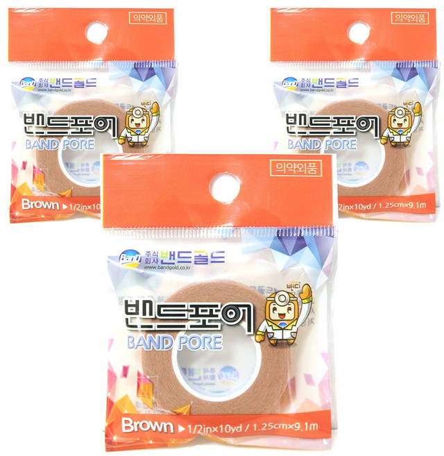 밴드포어 종이반창고 개별포장 흰색 살색, 1개입, 3개