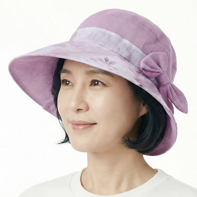 베이직엠 중년 여성 여름모자 망사 벙거지 꽃밭 둥근챙