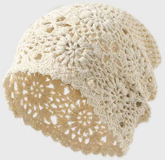 Izeriel 니트 비니 모자 핸드메이드 코튼 니트 비니 여성용 통기성 두건 모자 펀칭 짜임 루즈핏 니트 모자