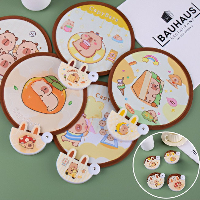 [강력탄성]웰로비 포켓부채 원터치부채 접이식부채 카피바라부채 미니휴대용 4개세트, 1세트, 여름카피바라부채4개