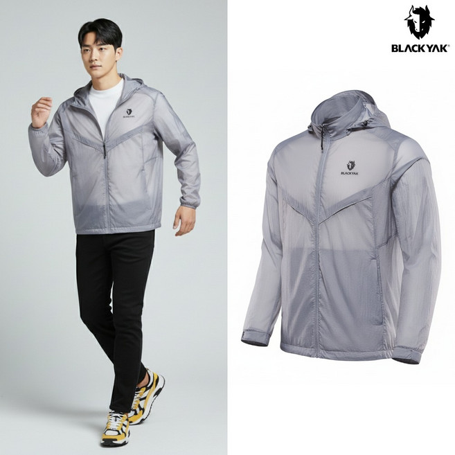 [백화점출고] 블랙야크 자켓 남자 라이트 에어 그레이 경량 패커블 간절기 여름 숏 점퍼