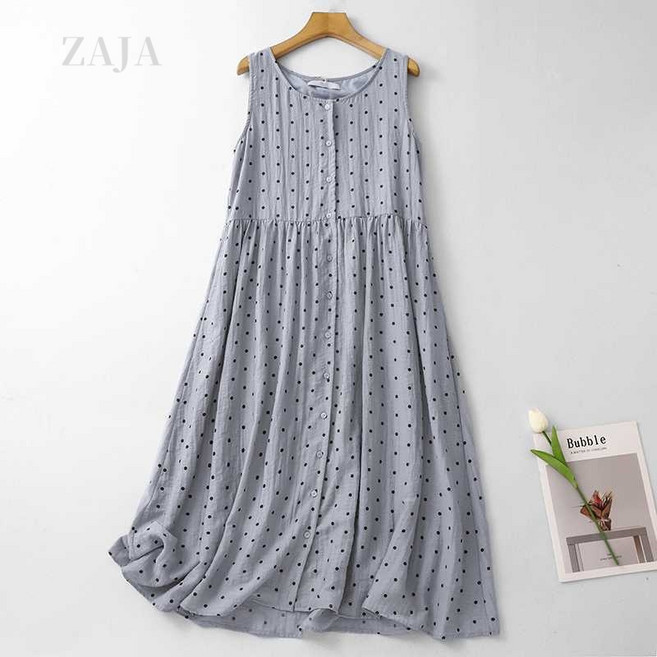 ZAJA 여성 여름 민소매 원피스 빅사이즈 시원한 루즈핏 롱원피스