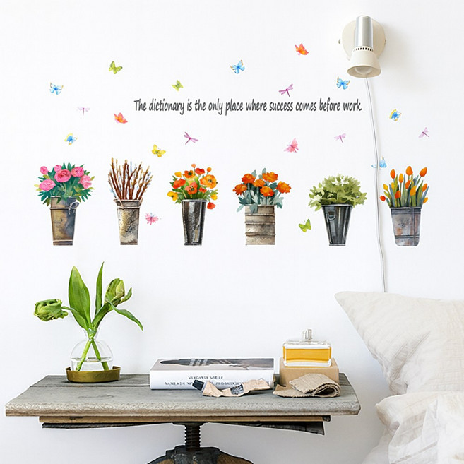 아리코 양동이 화분 포인트 스티커 3p, 혼합색상