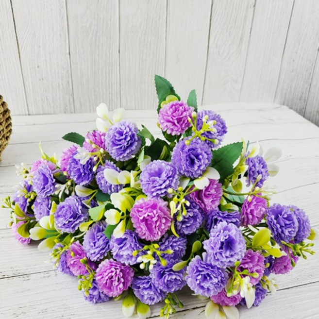 조화 성묘꽃다발 폼폼국화 부쉬, 퍼플, 3개