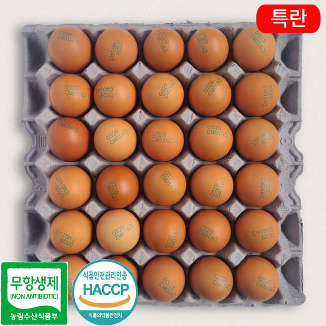 [제이피농장] 난각번호 3번 무항생제 계란 신선한 특란 HACCP, 1개, 30구