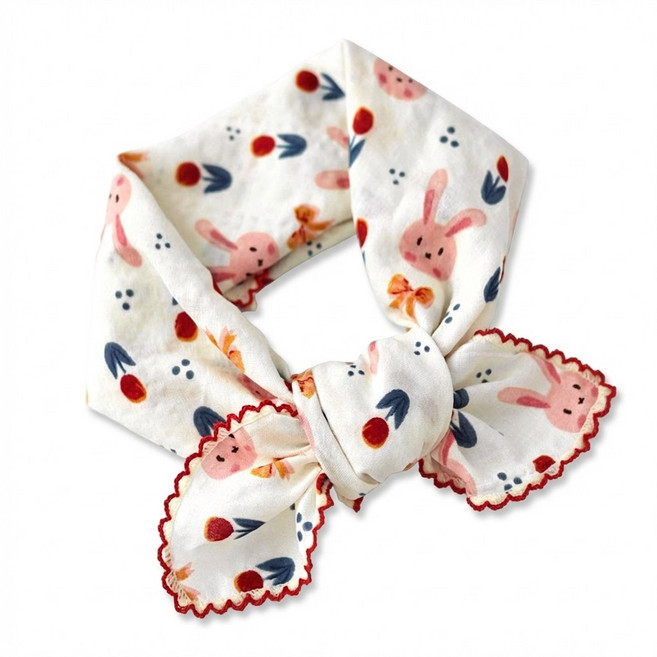 메리앤유 피코트 스티치 면 소재 잔꽃 쁘띠 손수건 스카프 목 수건