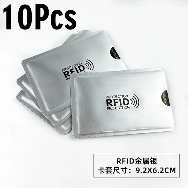 RFID 차단 카드 슬리브 알루미늄 호일 도난 방지 스캔 장치(신용 은행 액세스 제어 홀더 케이스), 01 Silver 10Pcs