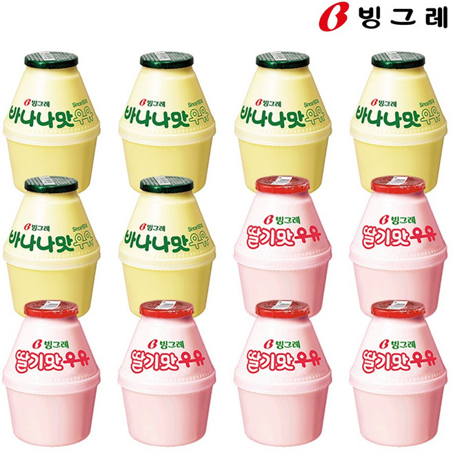 빙그레 바나나맛우유 240ml 6개+딸기맛우유 240ml 6개, 12개