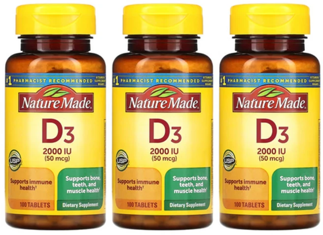 네이처메이드 비타민 D3 2000IU 50mcg 100정 x3통, 3개 - 쿠팡