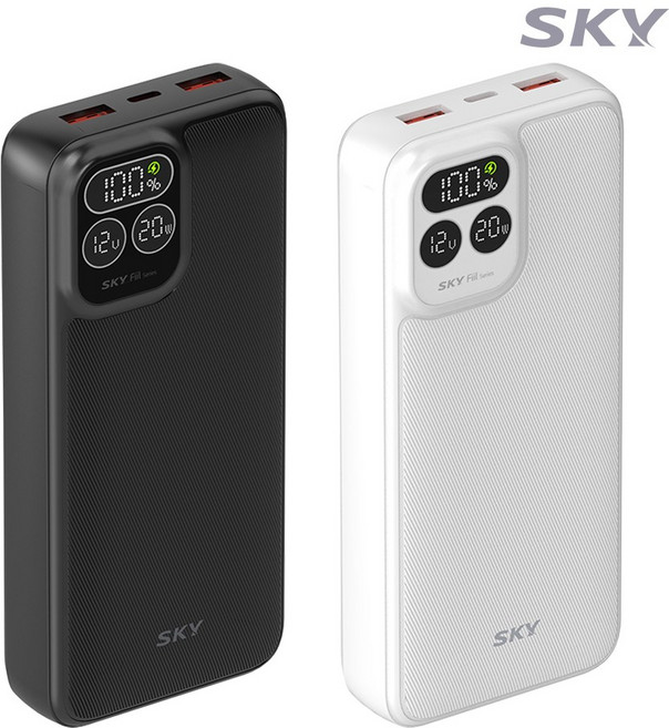 스카이 필 PD20 22.5W LCD 디스플레이 20000mAh 고속 충전 보조배터리, 2개, 블랙