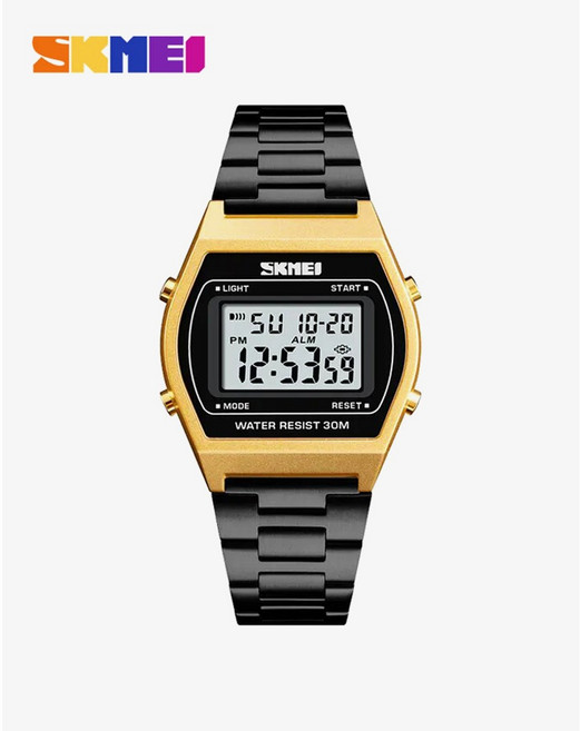 SKMEI SKM-1328 2A남자여자커플 전자 메탈 알람스탑워치디지털스포츠 사각 손목 시계