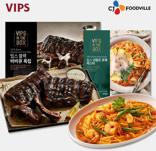 [VIPS] 빕스 블랙 바비큐 폭립+쉬림프 로제 파스타, 1세트, 740g