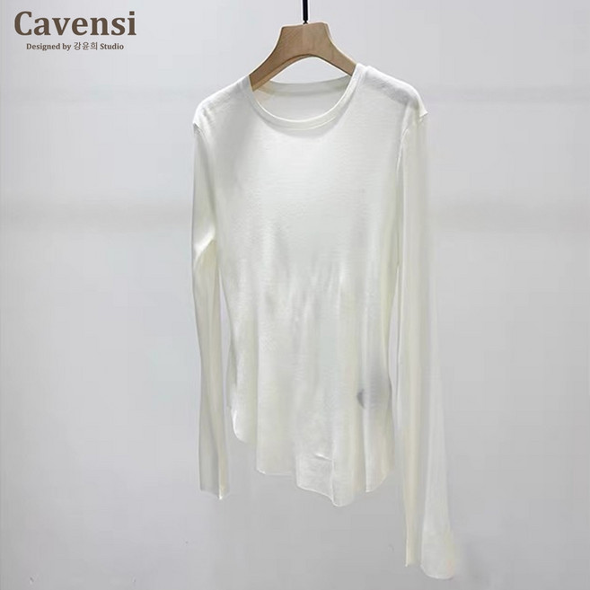 Cavensi 圓領透膚長袖上衣, 百搭白色,M（建議40-50公斤 ）